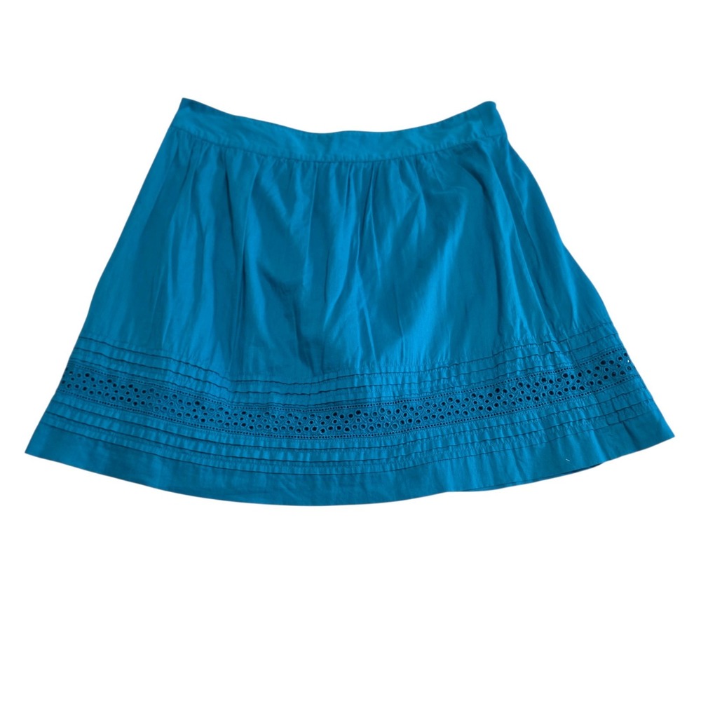 LOFT Turquoise Blue Eyelet Pintuck Mini Skirt Cotton Lined Women's 6